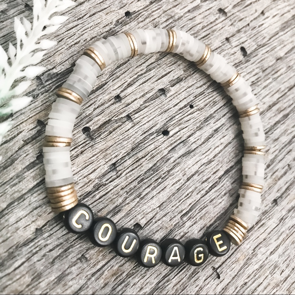 Courage Disc Bracelet Set-Black, White, Grey, Gold - Picture 4 of 4